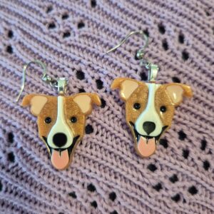 Mini foxie jack russell earrings in tan by emily and woo