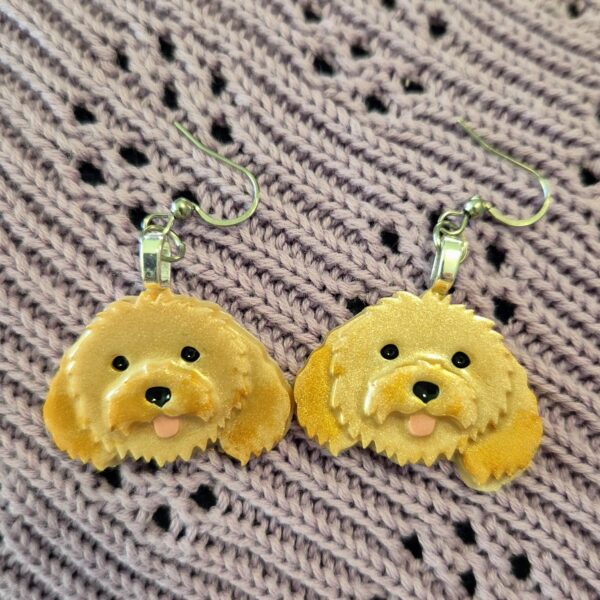 Cavoodle Earrings in cream with tan ears by Emily and Woo