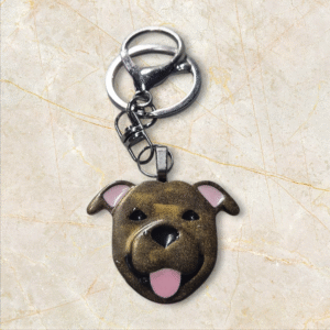 American Pitbull Terrier Keyring in Brindle by Emily and Woo