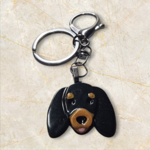 Dachshund Sausage Dog Keyring in Black and Tan by Emily and Woo