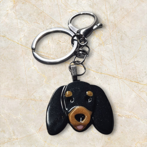Dachshund Sausage Dog Keyring in Black and Tan by Emily and Woo
