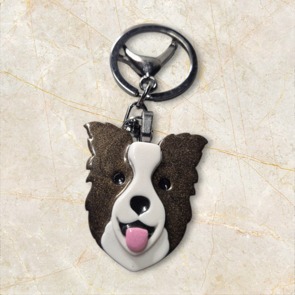 Border Collie Keyring in Brown and White by Emily and Woo