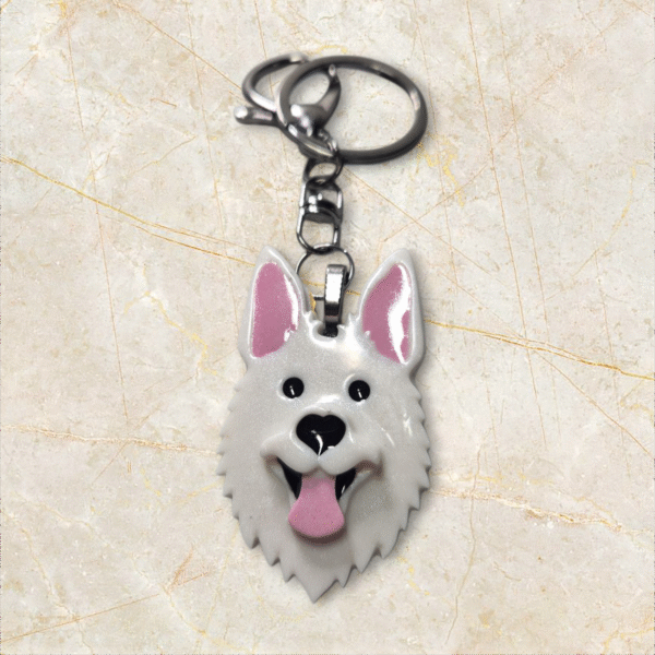 Swiss Shepherd German Shepherd Alsatian Keyring in White by Emily and Woo