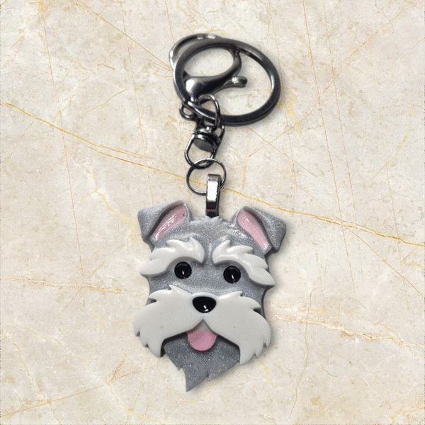Schnauzer Keyring in White and Light Grey by Emily and Woo