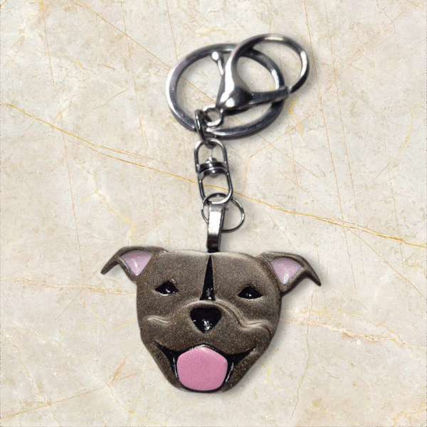Staffordshire Bull Terrier (staffy) Keyring in Brown by Emily and Woo