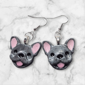 Blue Frenchie French Bulldog Earrings Handmade by Emily and Woo