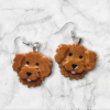 Handmade ruby groodle earrings featuring adorable curly-haired dog faces in rich ruby tones, crafted from lightweight, high-quality materials.